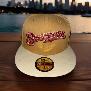 Men's New Era Kahki Milwaukee Brewers 50th Anniversary Side Patch 59FIFTY Fitted